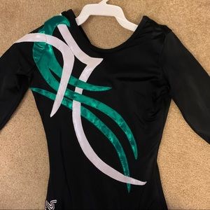 Green black and white gymnastics leotard